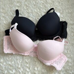 Elegant Black and Pink Lace Bras